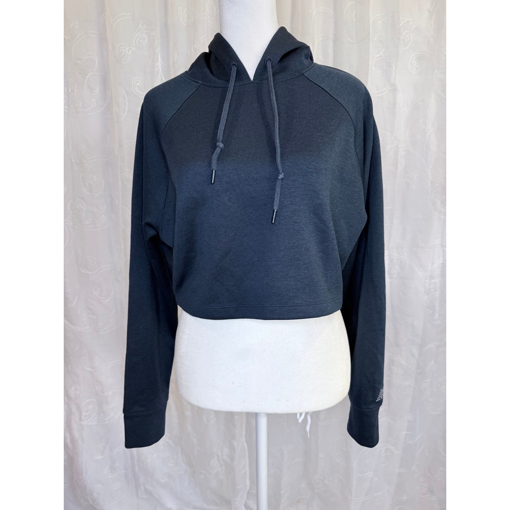 New Balance Athletics USA Cropped Hoodie Navy Raglan Pullover XS - Picture 1 of 7